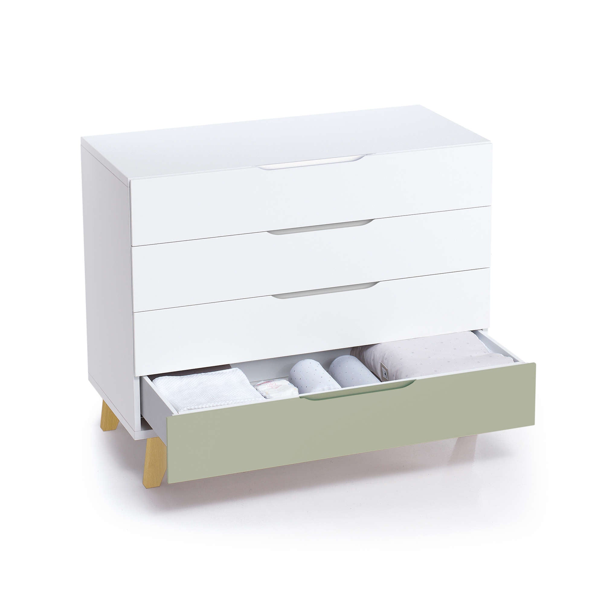Cassettiera neonati (4 cassetti) bianco con gambe di legno · Lifestyle D247R