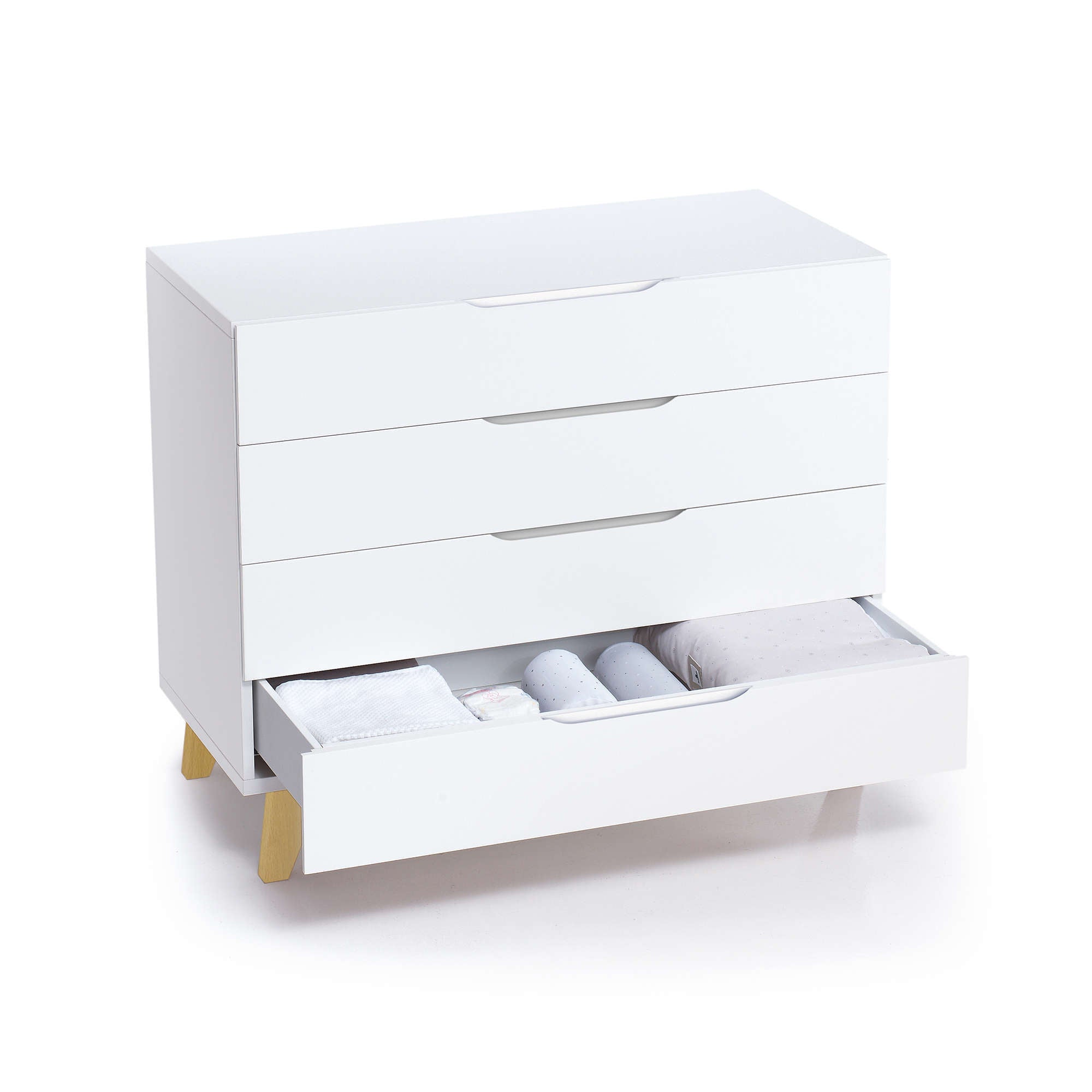 Cassettiera neonati (4 cassetti) bianco con gambe di legno · Lifestyle D247R