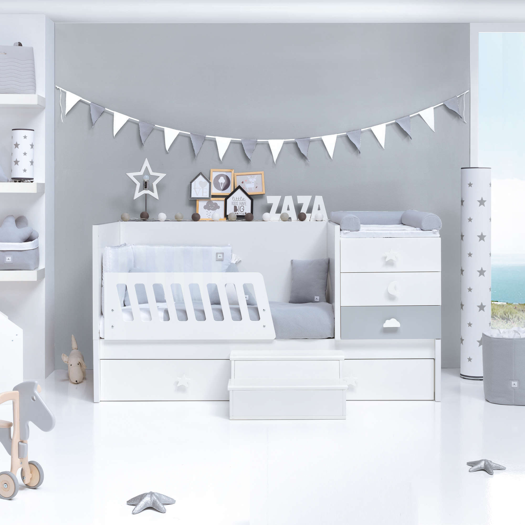 Lettino trasformabile 70x140 cm bianco/grigio · Sero Bubble K554-M7778