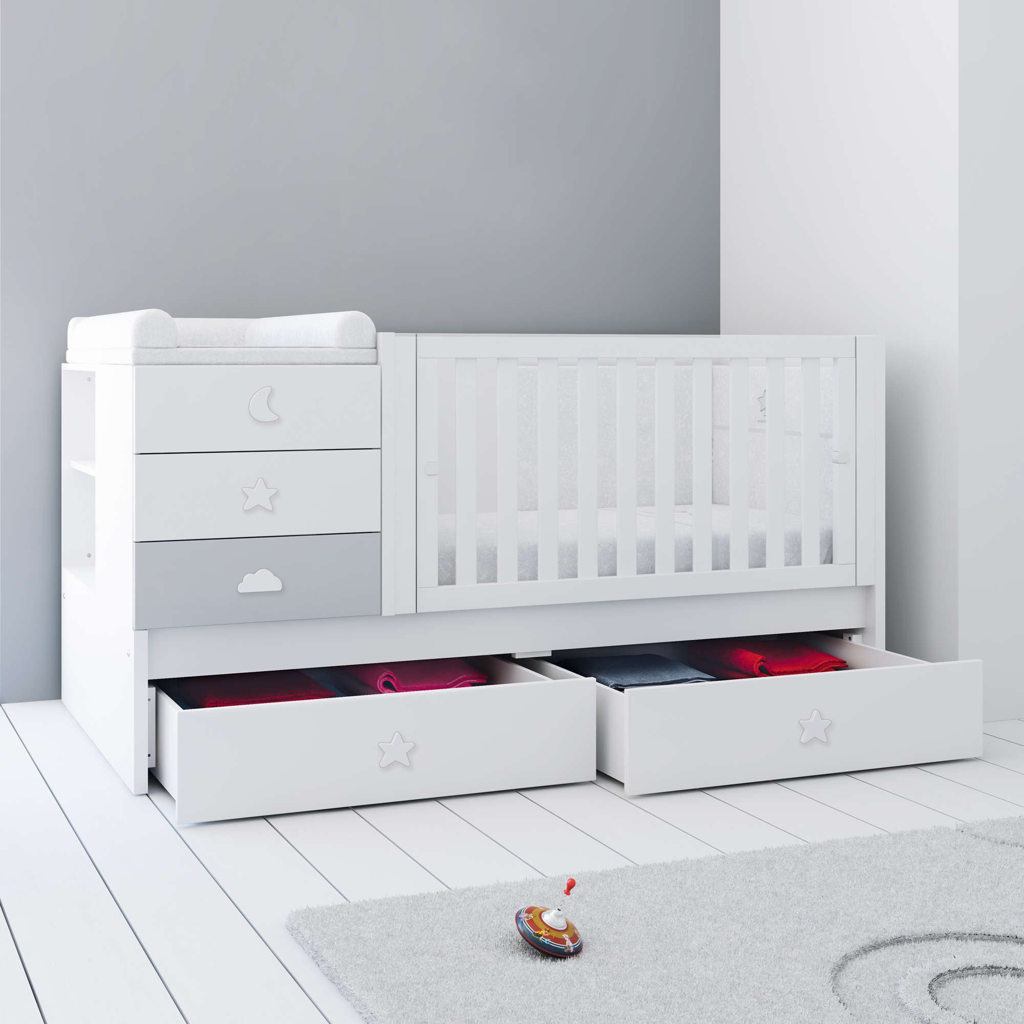 Lettino trasformabile 70x140 cm bianco/grigio · Sero Bubble K554-M7778