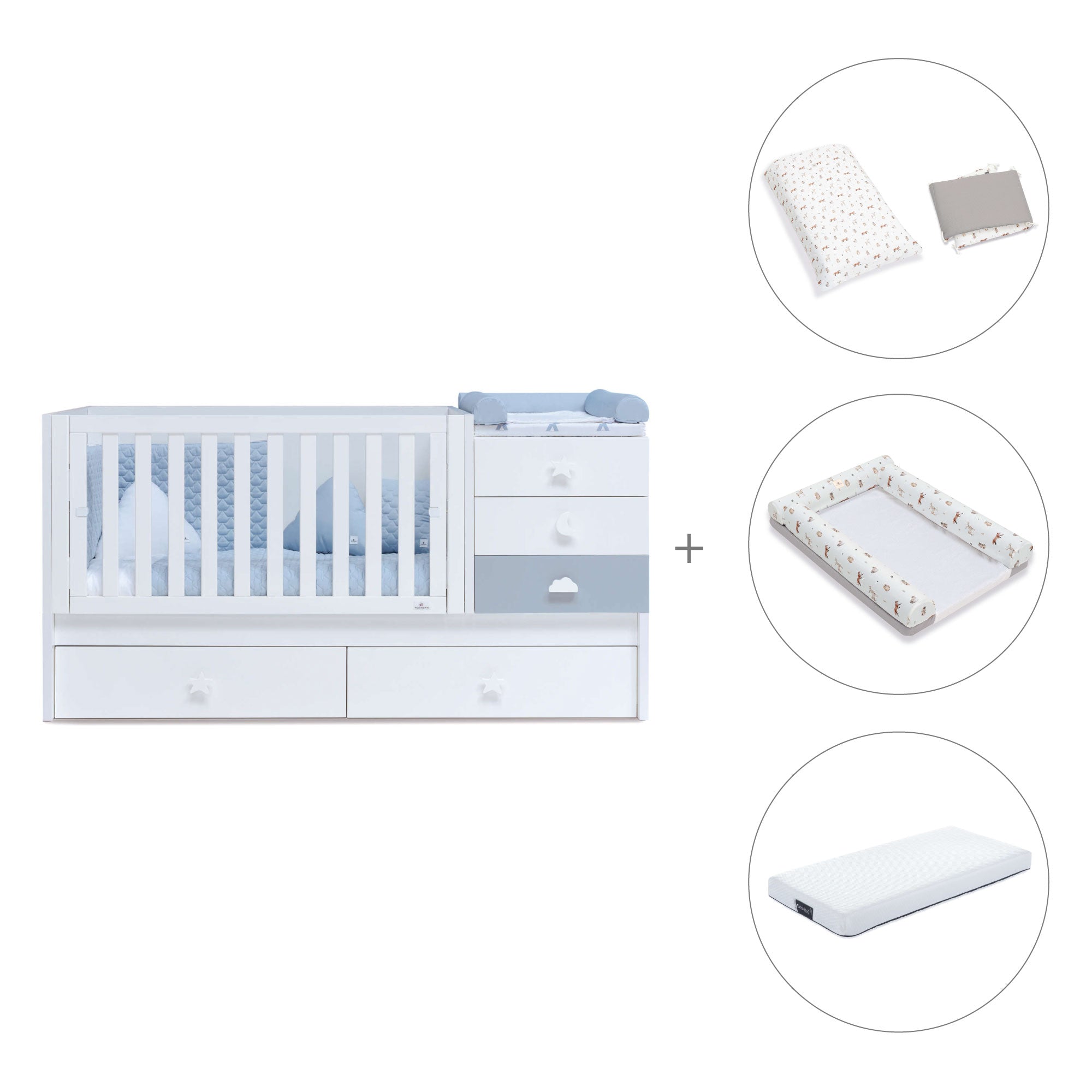 Lettino trasformabile 70x140 cm bianco/blu · Sero Bubble K554-M7741