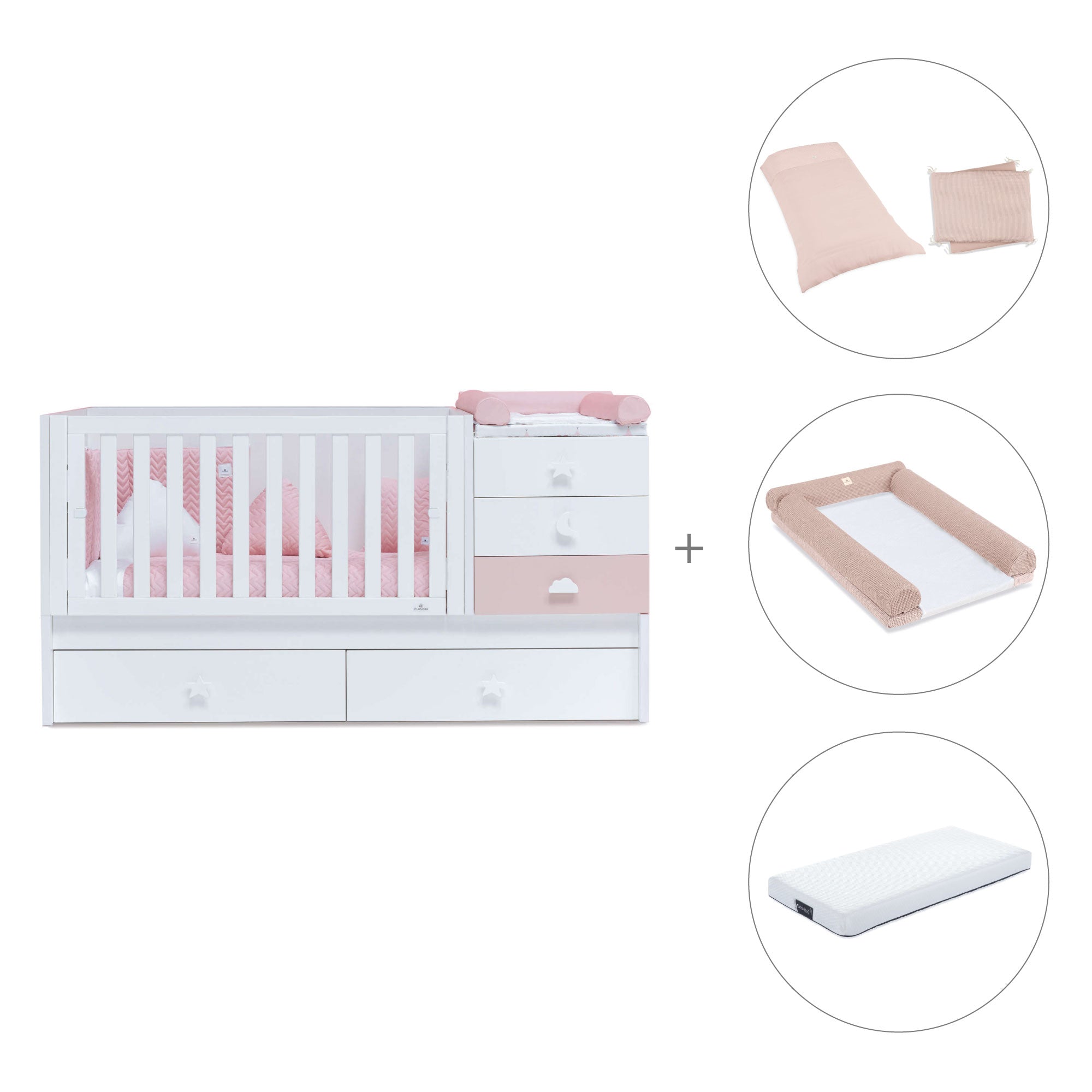 Lettino trasformabile 70x140 cm bianco/rosa · Sero Bubble K554-M7742