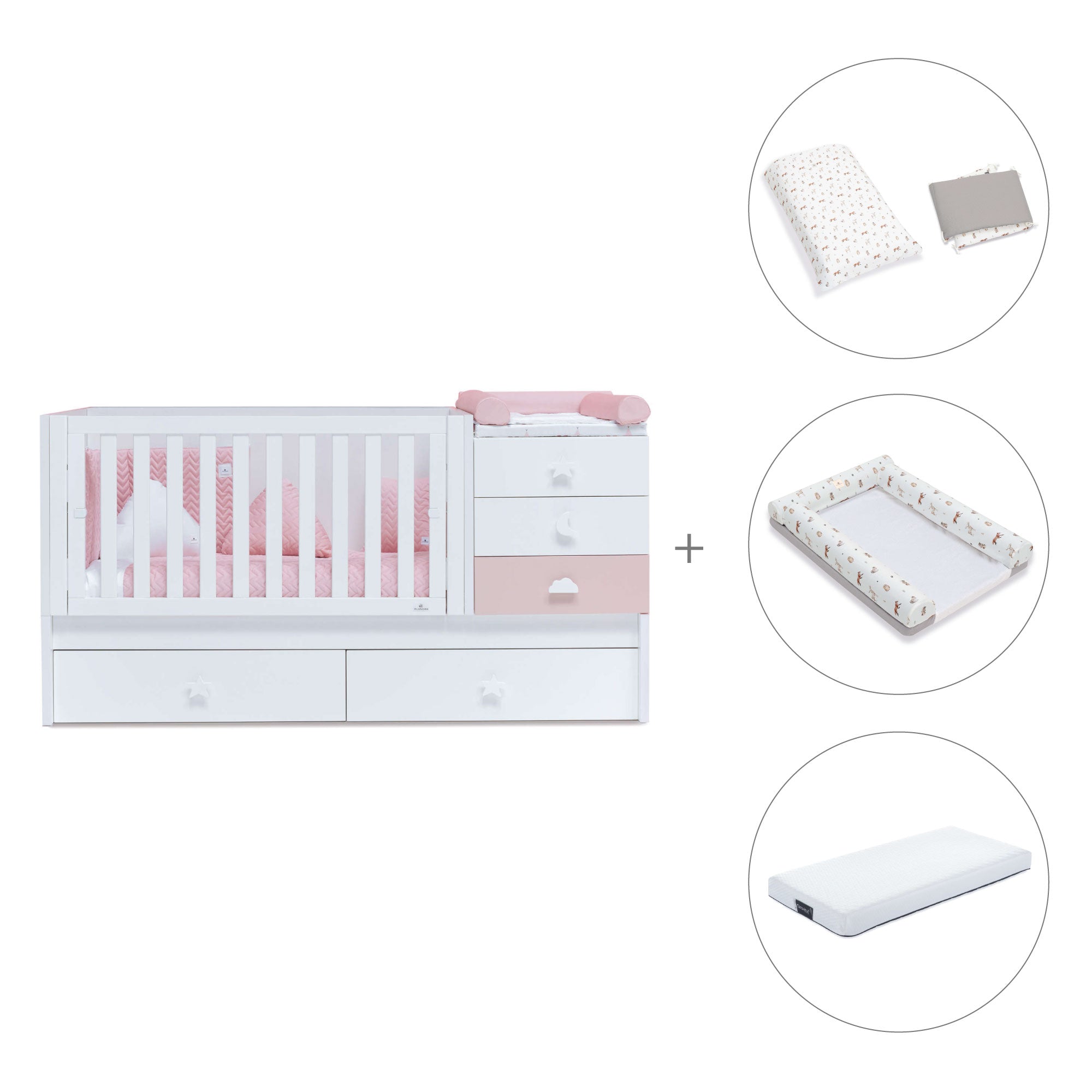 Lettino trasformabile 70x140 cm bianco/rosa · Sero Bubble K554-M7742