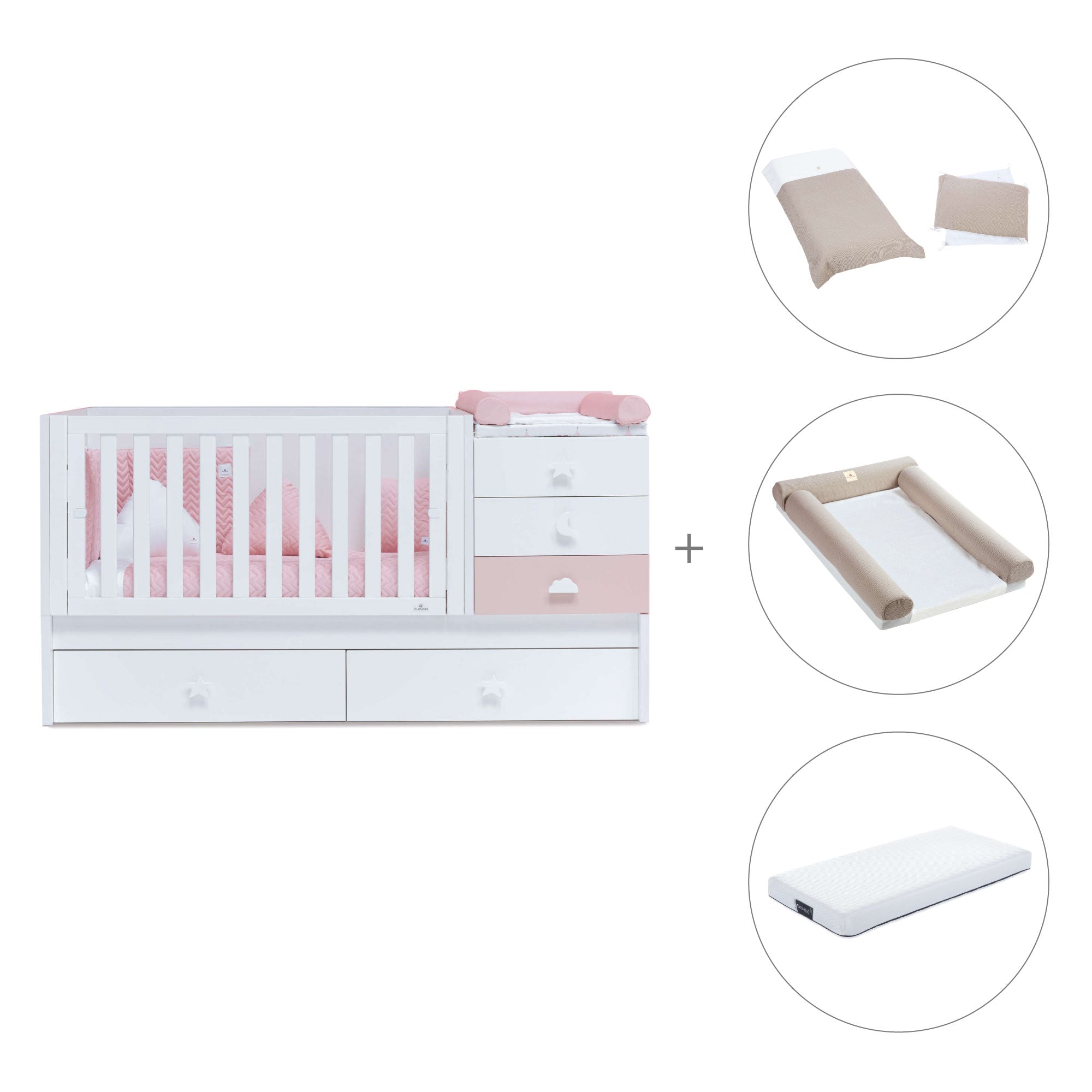 Lettino trasformabile 70x140 cm bianco/rosa · Sero Bubble K554-M7742