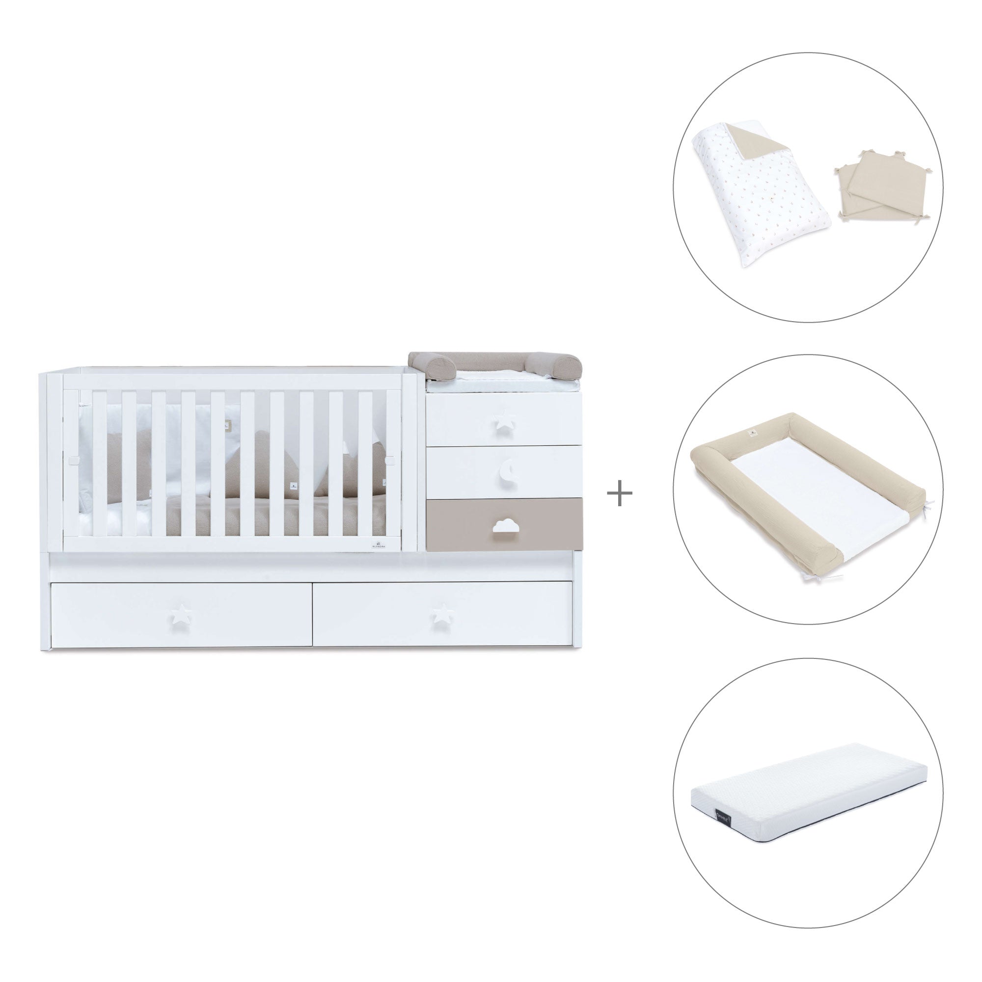 Lettino trasformabile 70x140 cm bianco/beige · Sero Bubble K554-M7753