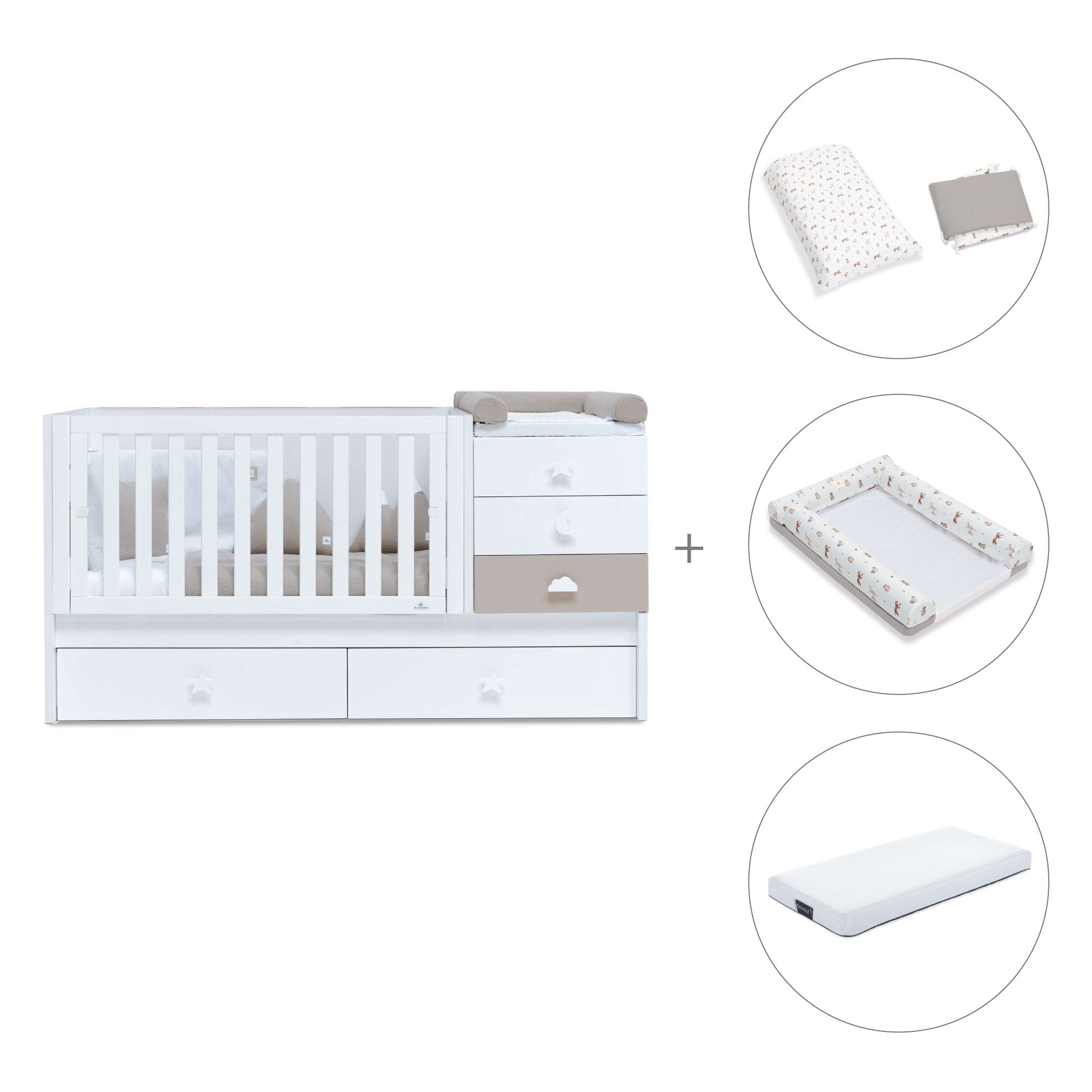 Lettino trasformabile 70x140 cm bianco/beige · Sero Bubble K554-M7753