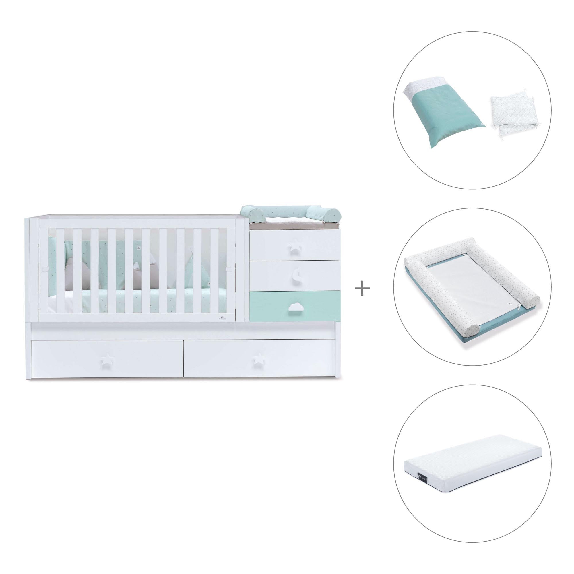 Lettino trasformabile 70x140 cm bianco/verde menta · Sero Bubble K554-M7755