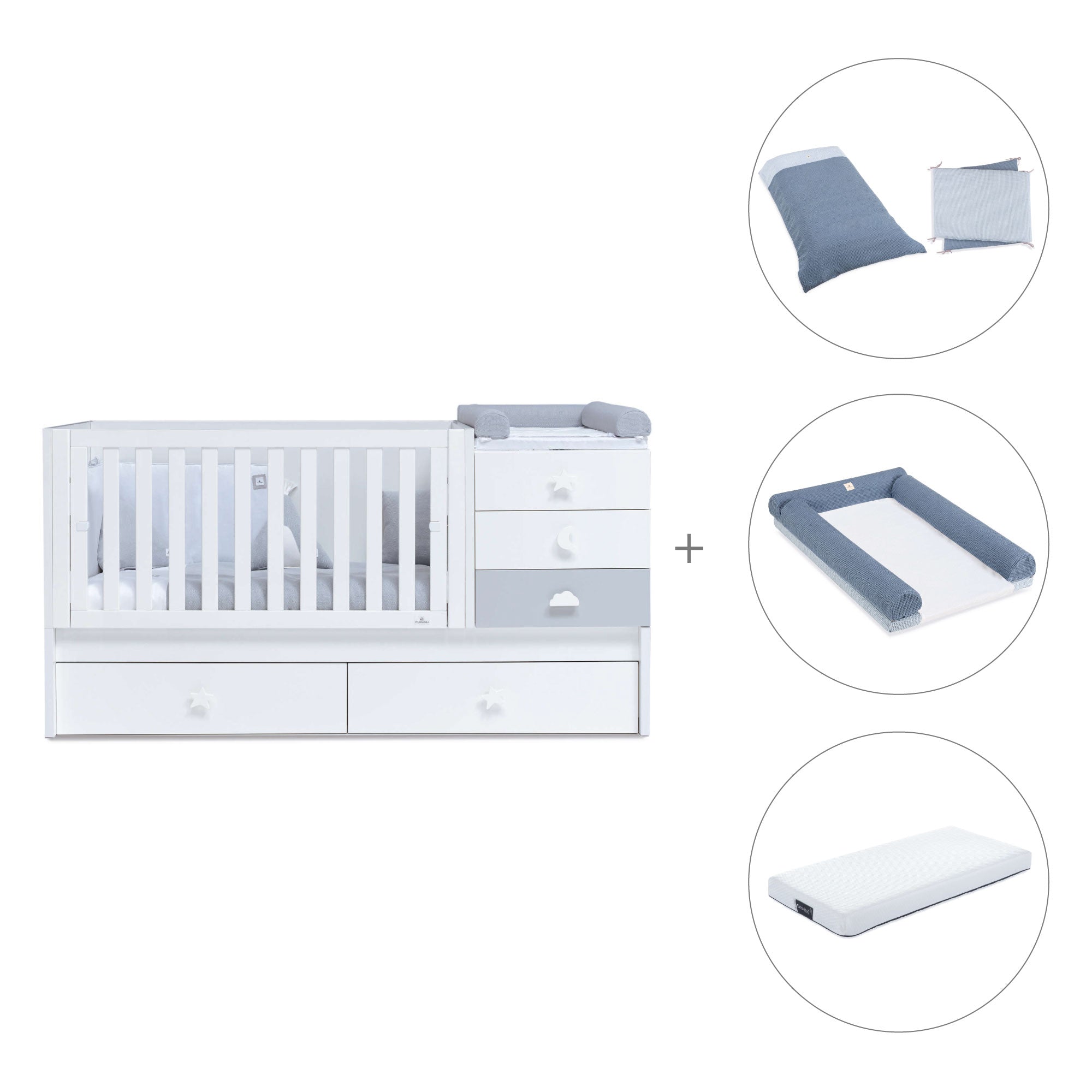 Lettino trasformabile 70x140 cm bianco/grigio · Sero Bubble K554-M7778