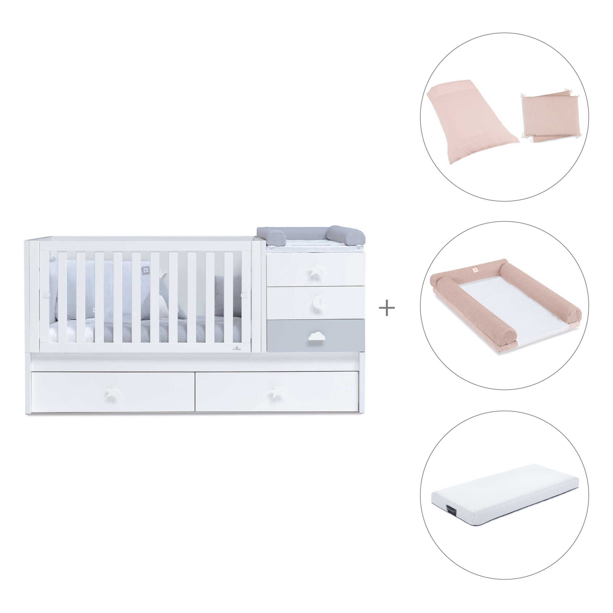 Lettino trasformabile 70x140 cm bianco/grigio · Sero Bubble K554-M7778