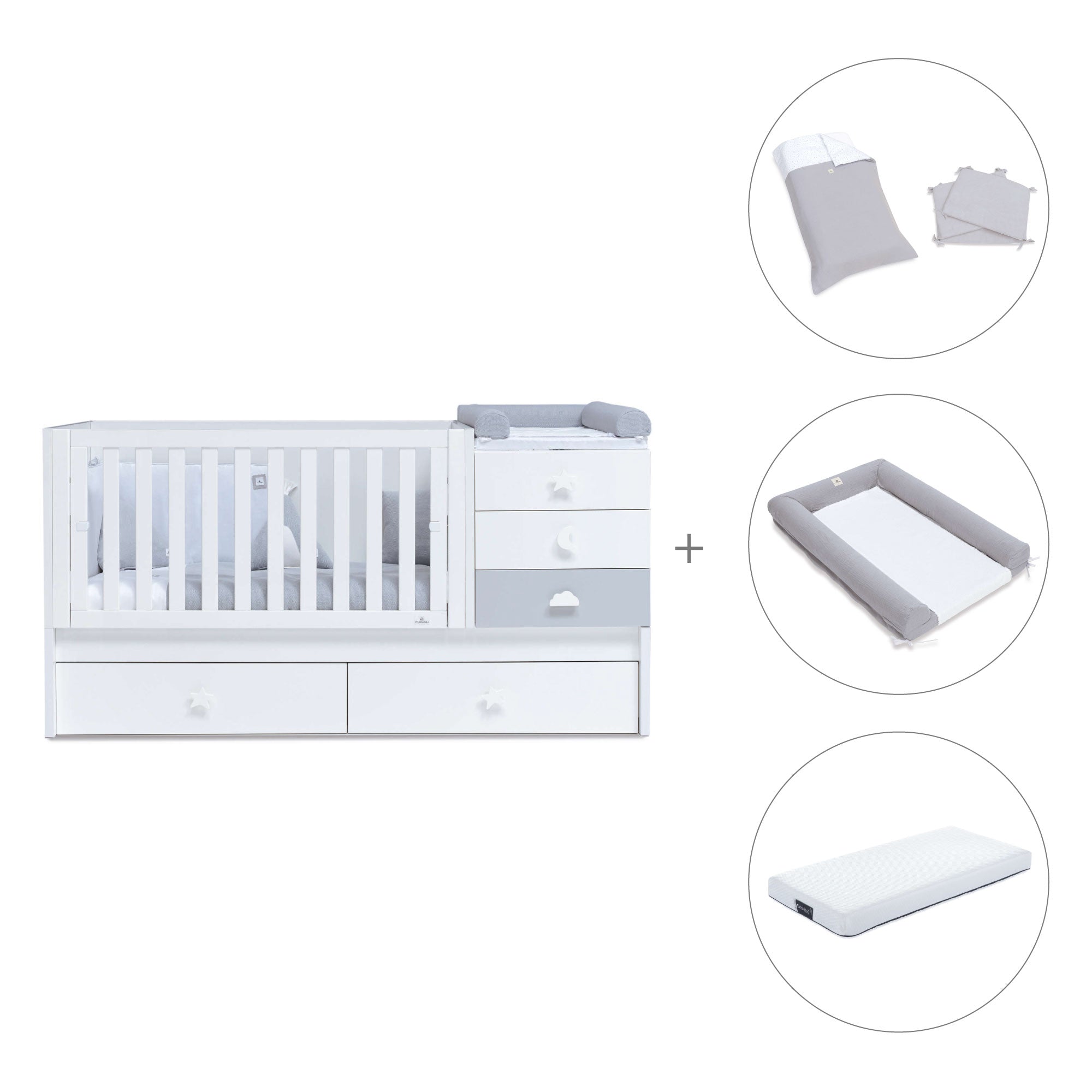 Lettino trasformabile 70x140 cm bianco/grigio · Sero Bubble K554-M7778