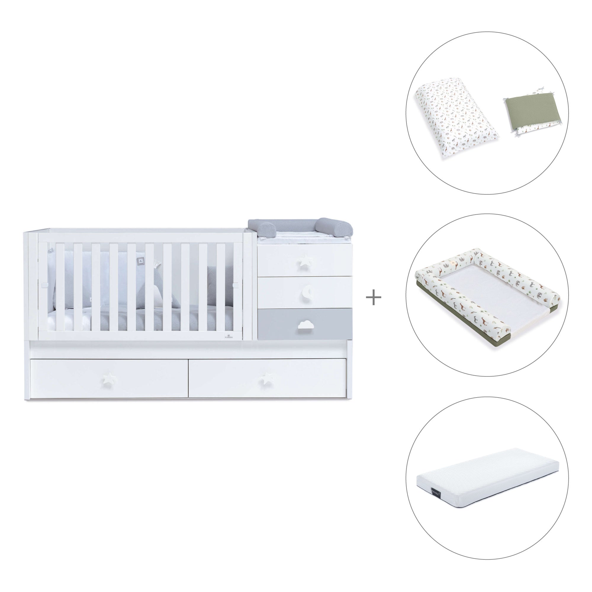 Lettino trasformabile 70x140 cm bianco/grigio · Sero Bubble K554-M7778