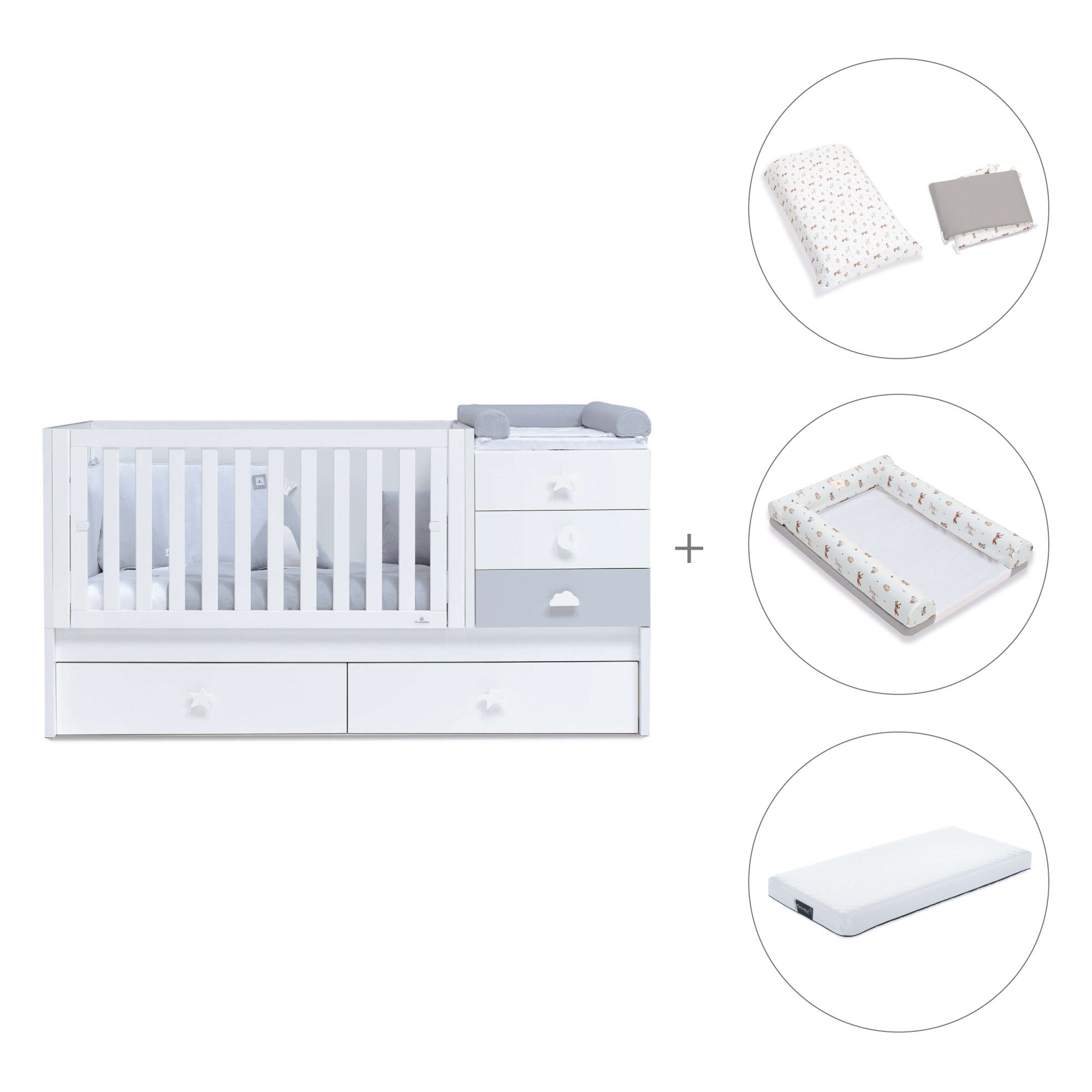 Lettino trasformabile 70x140 cm bianco/grigio · Sero Bubble K554-M7778