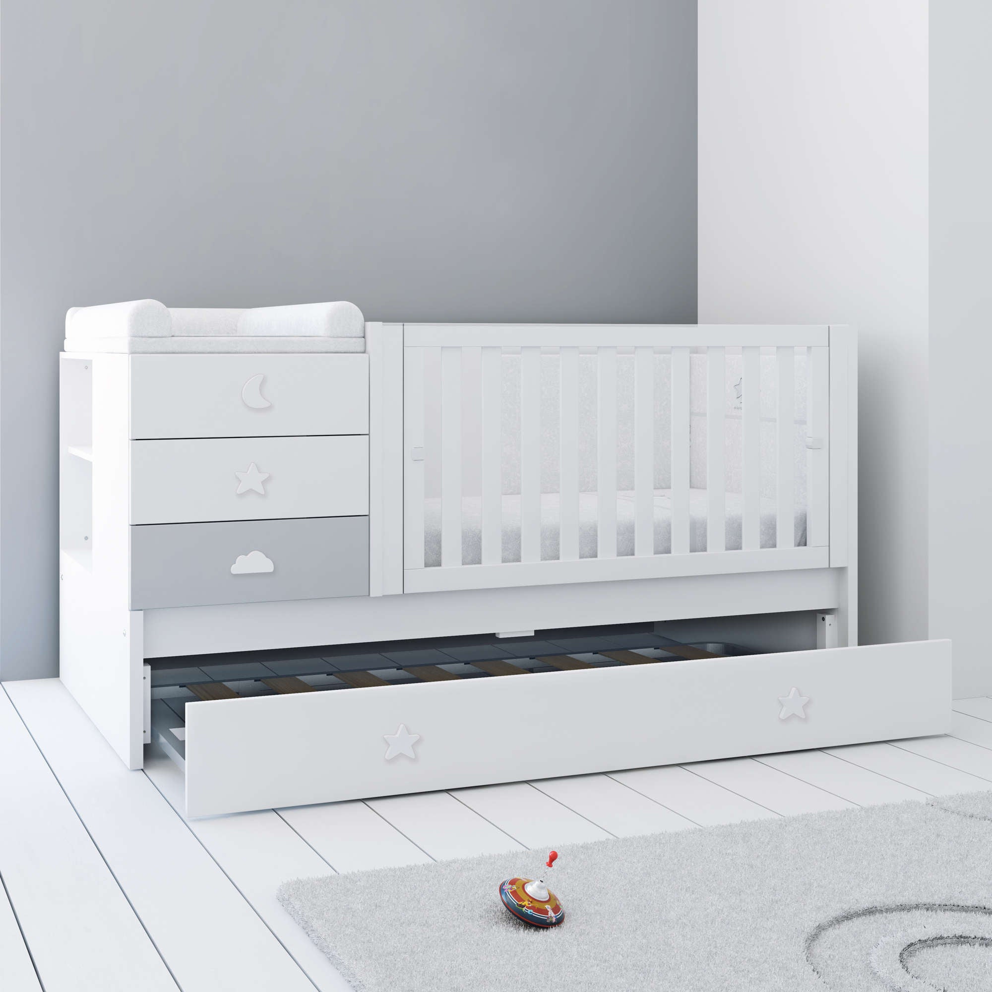 Lettino trasformabile 70x140 cm bianco/grigio · Sero Bubble K554-M7778