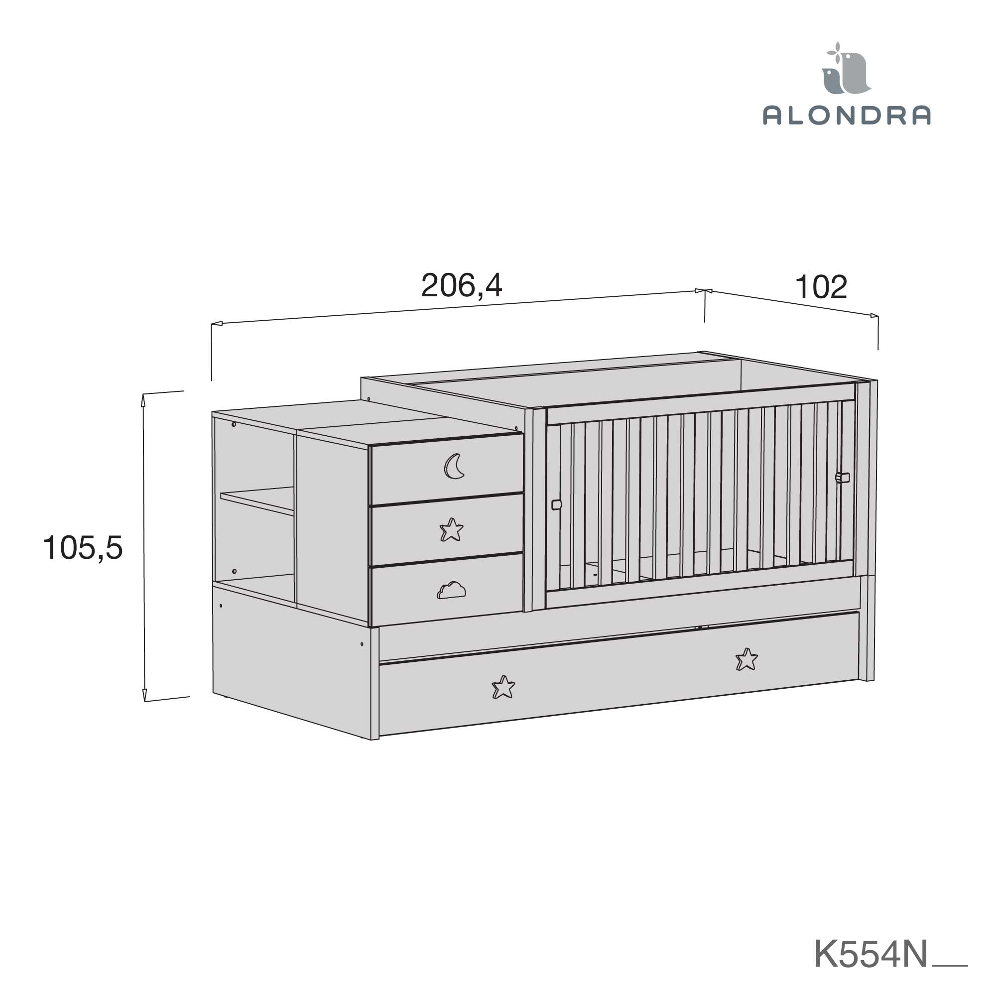 Lettino trasformabile 70x140 cm bianco/grigio · Sero Bubble K554-M7778