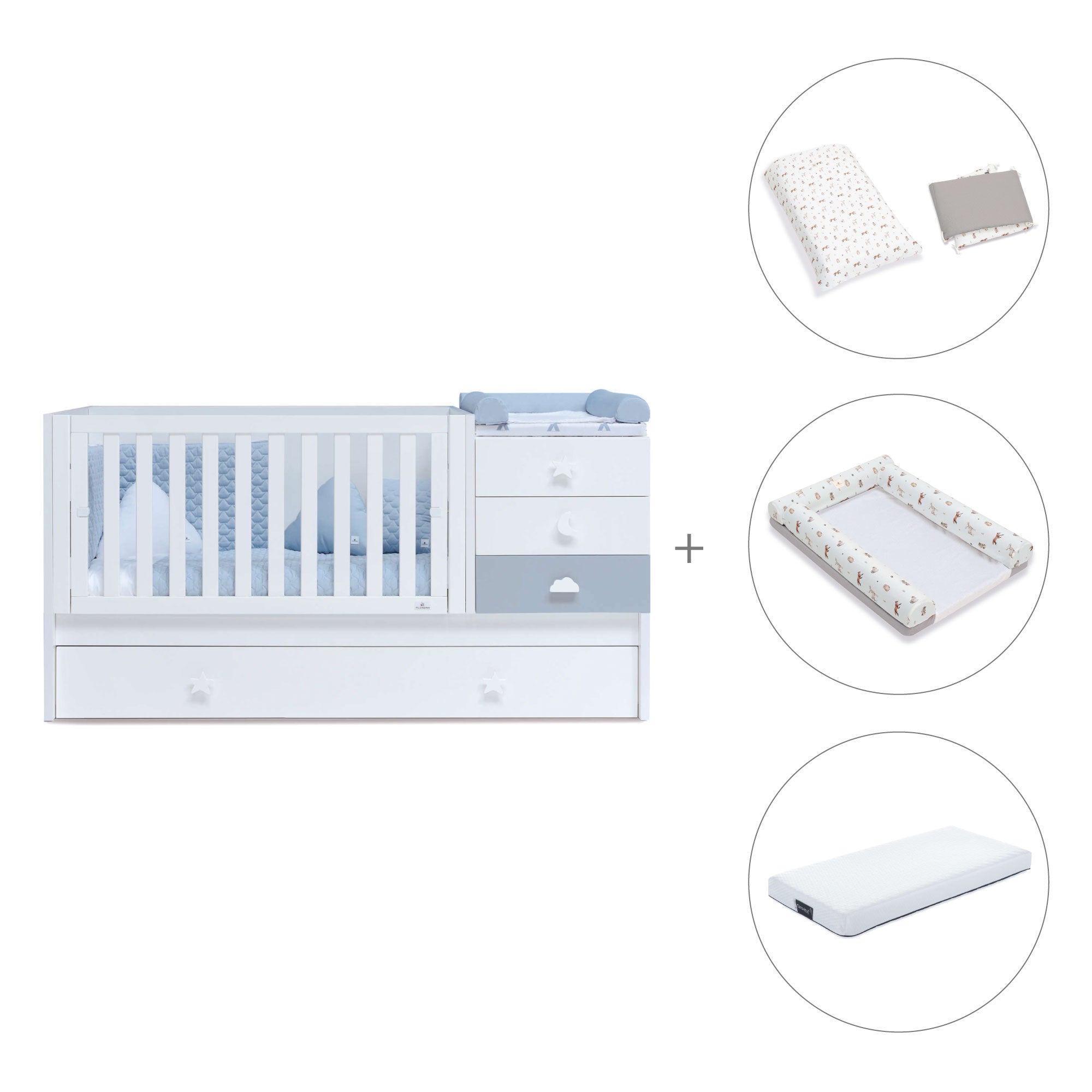 Lettino trasformabile 70x140 cm bianco/blu · Sero Bubble K554-M7741