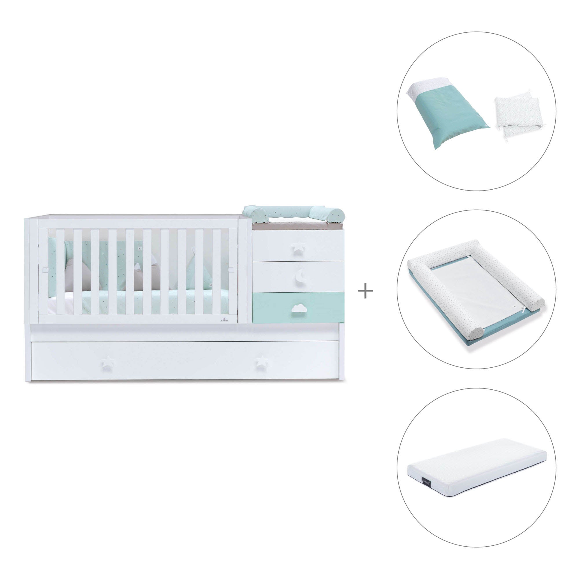 Lettino trasformabile 70x140 cm bianco/verde menta · Sero Bubble K554-M7755