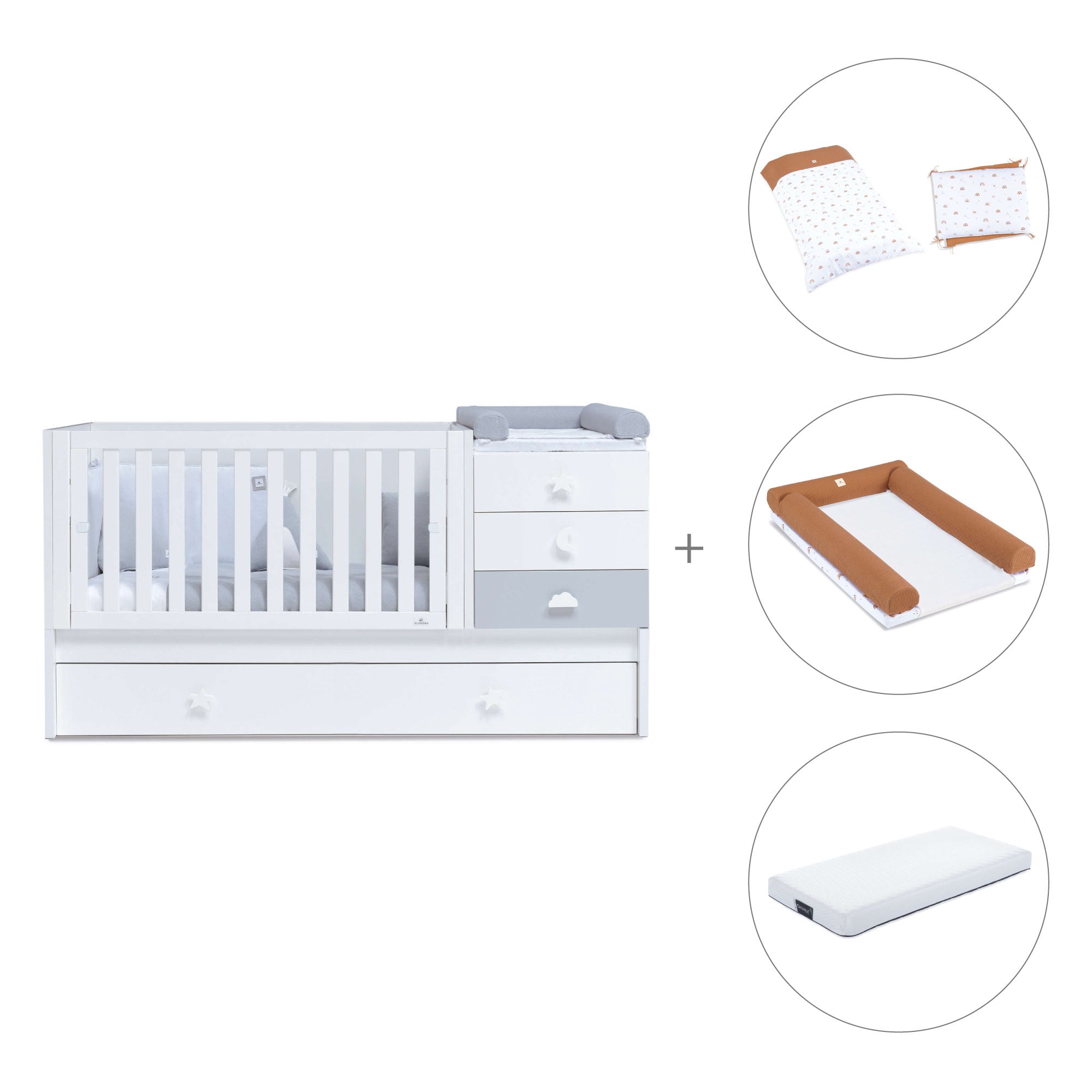 Lettino trasformabile 70x140 cm bianco/grigio · Sero Bubble K554-M7778