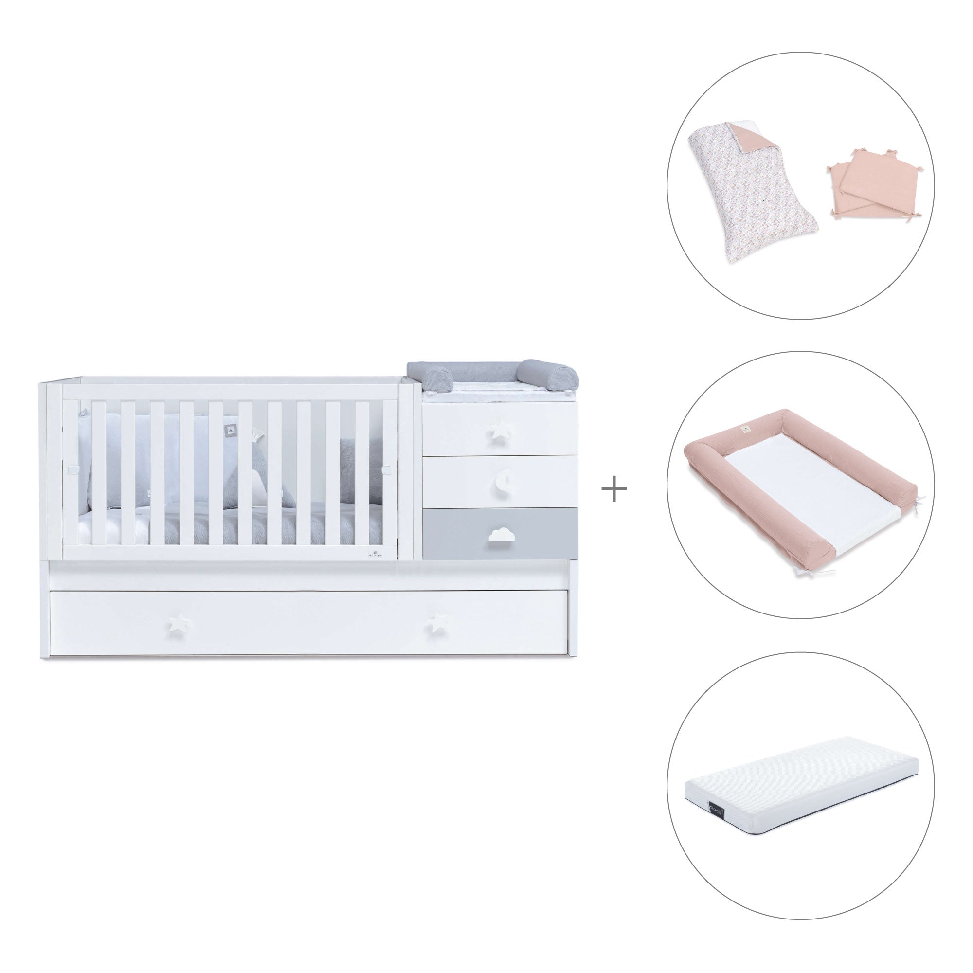 Lettino trasformabile 70x140 cm bianco/grigio · Sero Bubble K554-M7778