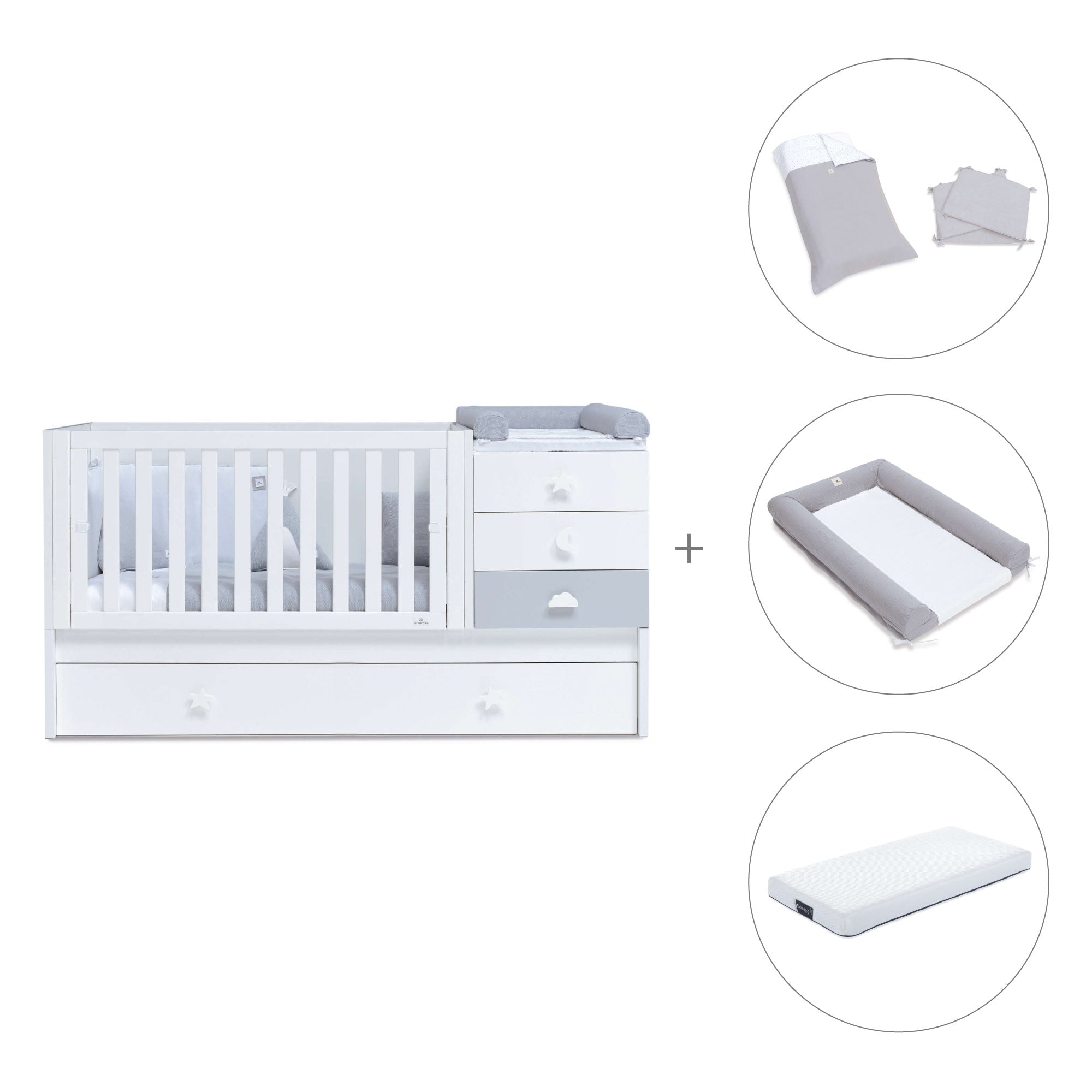 Lettino trasformabile 70x140 cm bianco/grigio · Sero Bubble K554-M7778