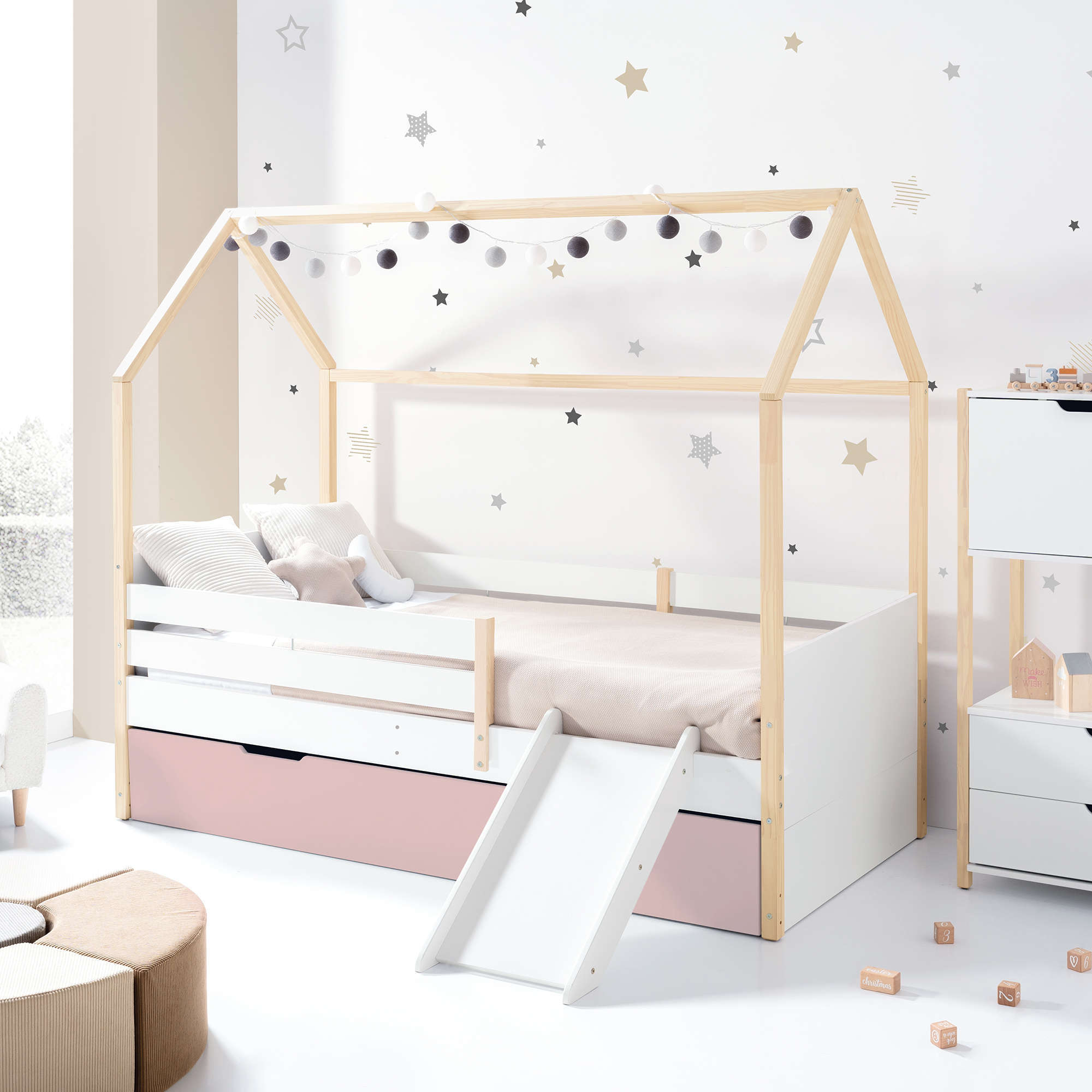 Letto-cassetta Montessori 90x200 cm legno/bianco · Sogni XL NB2000