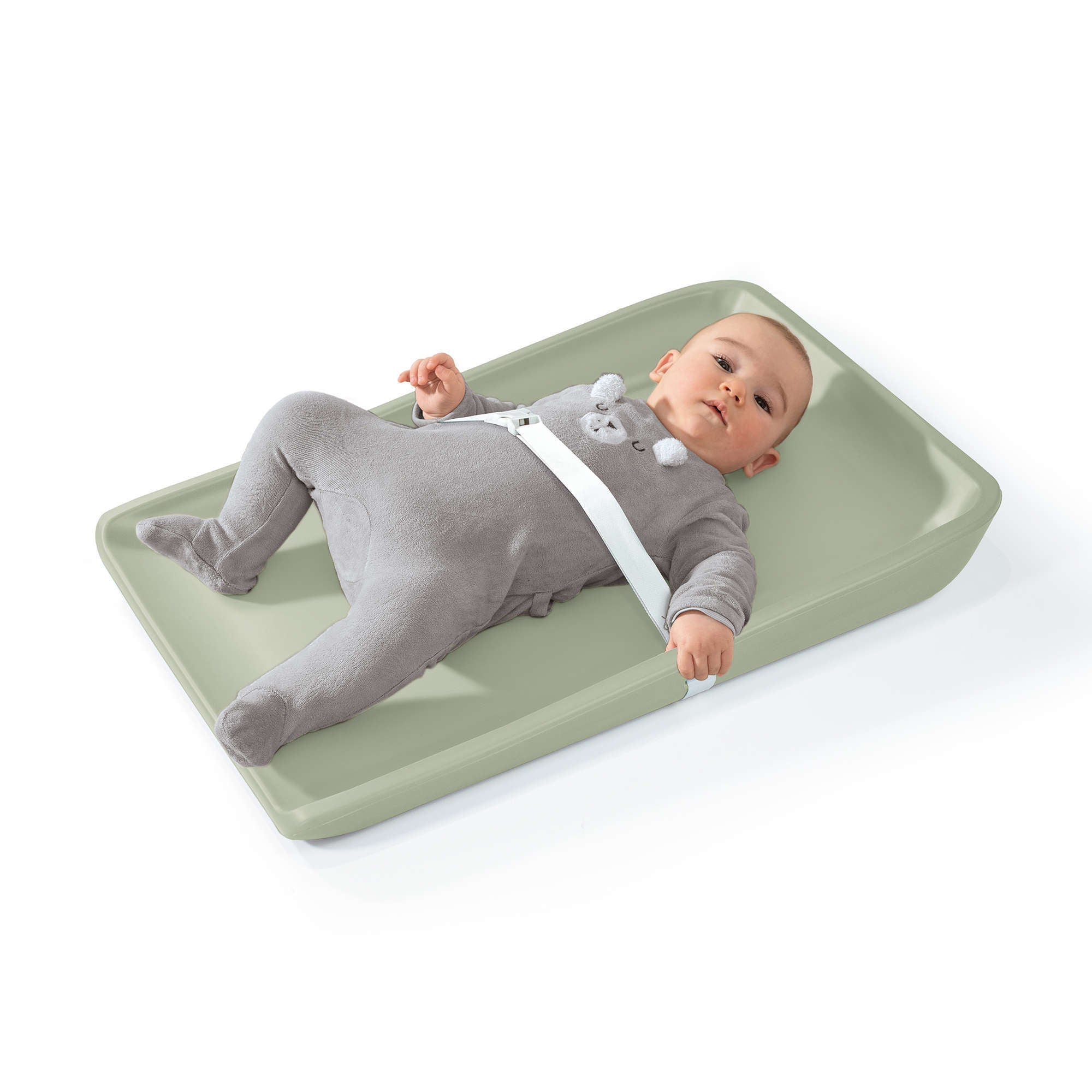 Cambiador silicona 50x70 cm en color verde para bebé con cinta de seguridad