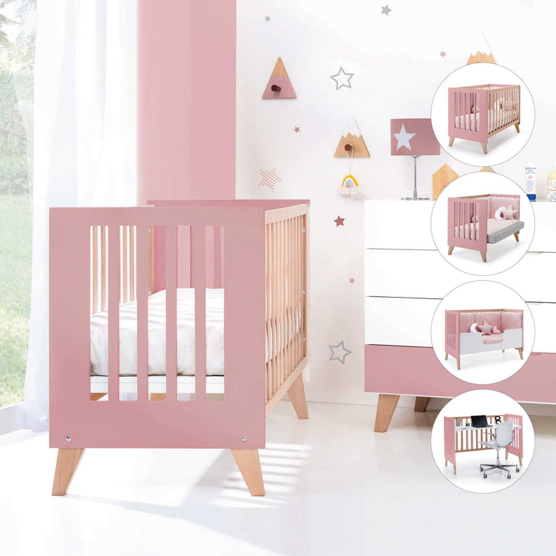 cuna de madera rosa para habitaciones de niña