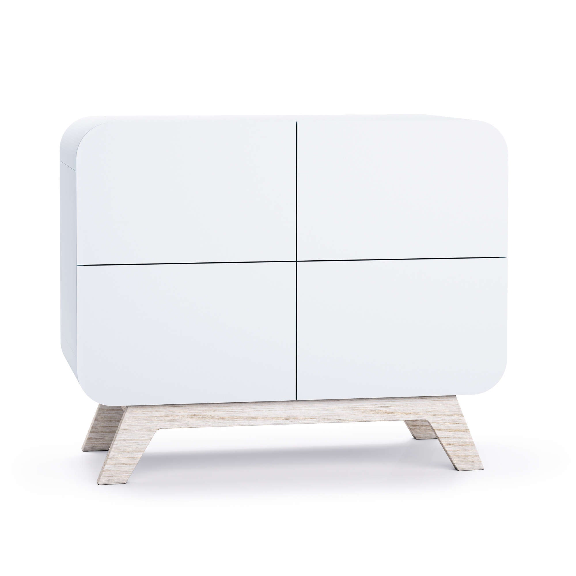 Cómoda blanca con patas de haya y roble blanco