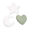 Set 3 cuscini decorazione (luna, stella, cuore) verde-oliva · Mist 693A-156