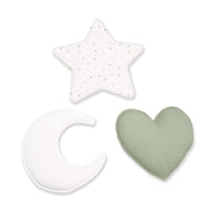 Set 3 cuscini decorazione (luna, stella, cuore) verde-oliva · Mist 693A-156