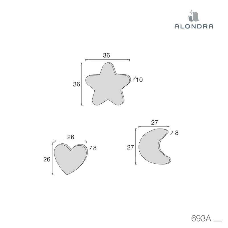 Set 3 cuscini decorazione (luna, stella, cuore) foglie rosa · Liberty 693A-132