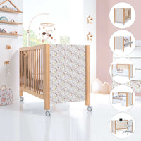 Lettino 60x120 cm legno con vinile fiori rosa sulla testata · Ombra Liberty