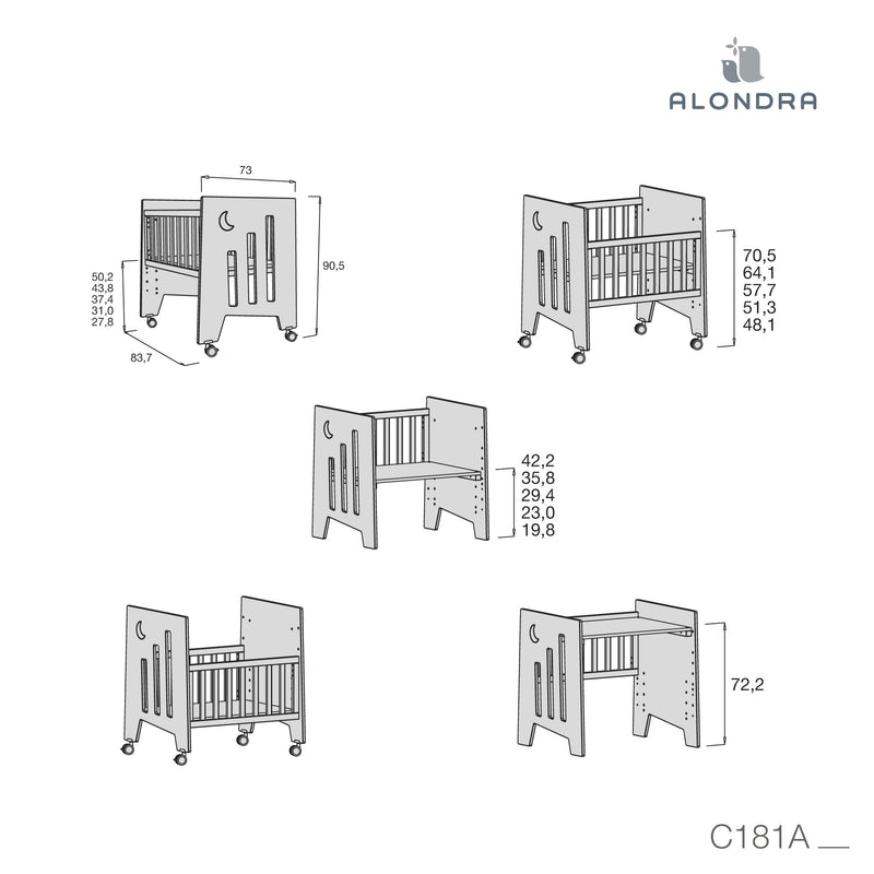 Culla co-sleeping (5in1) con ruote 60x80 cm blu · Omni Uno Blue denim