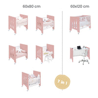 Culla 60x80 cm e lettino 60x120 cm (7in1) rosa · Omni Tre Quarzo