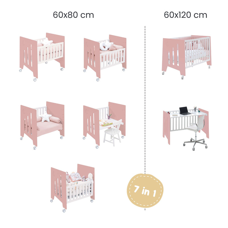 Culla 60x80 cm e lettino 60x120 cm (7in1) rosa · Omni Tre Quarzo