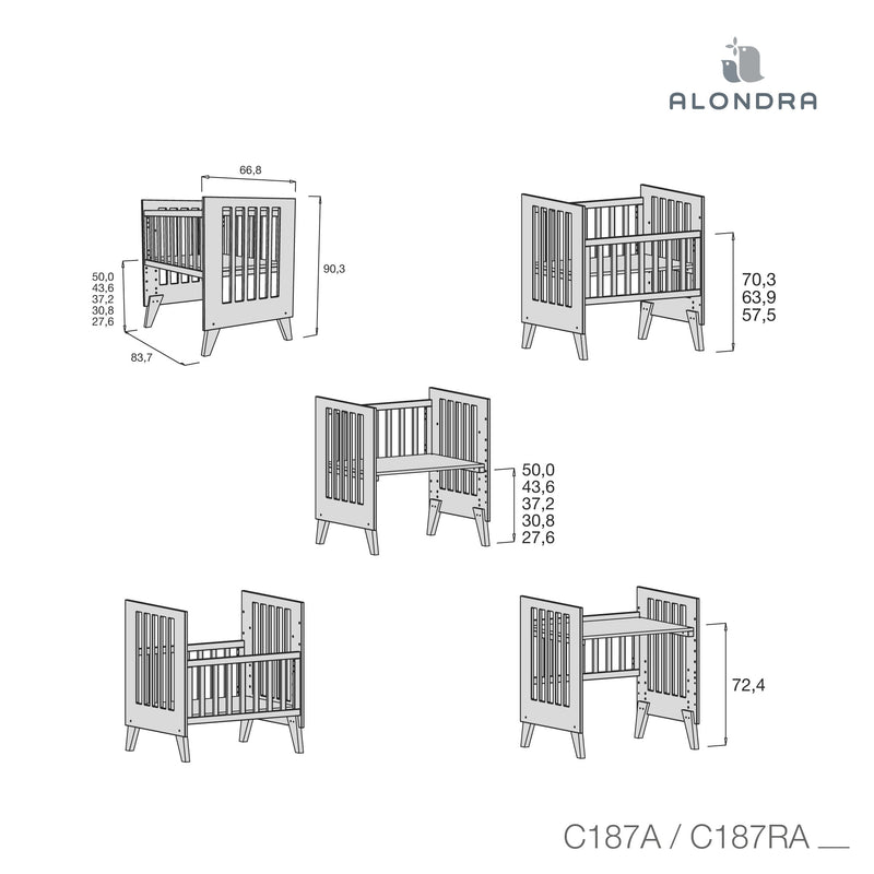 Kit trasformazione da lettino 60x120 cm a culla 60x80 cm legno