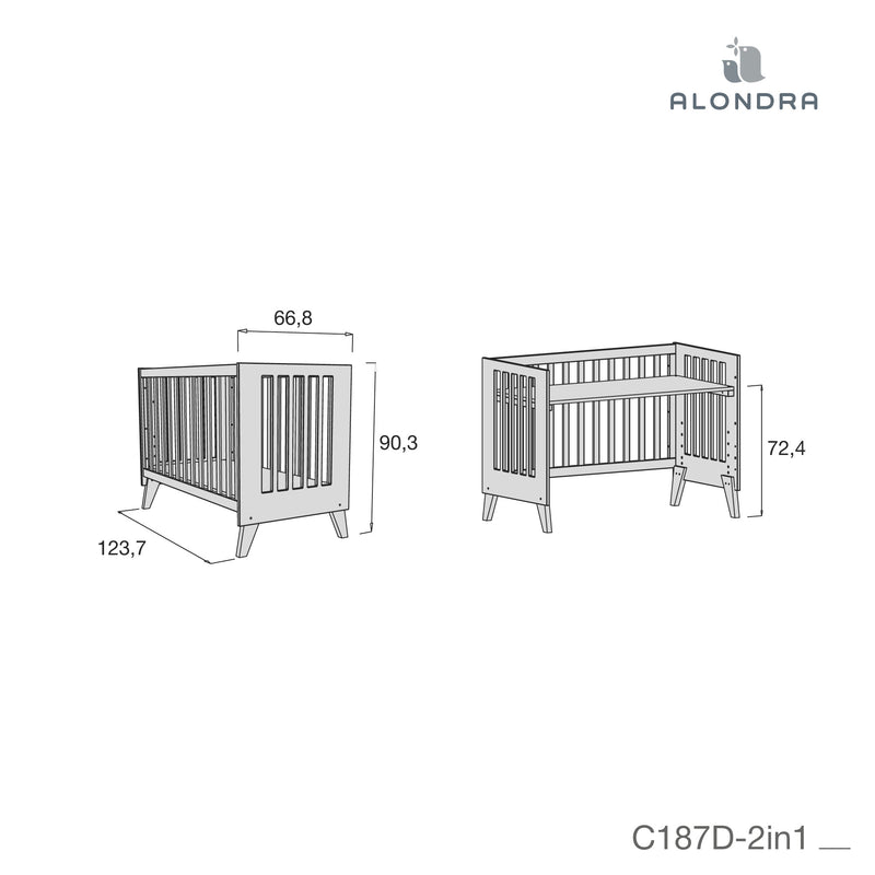 Kit trasformazione da culla 60x80 cm a lettino 60x120 cm bianco