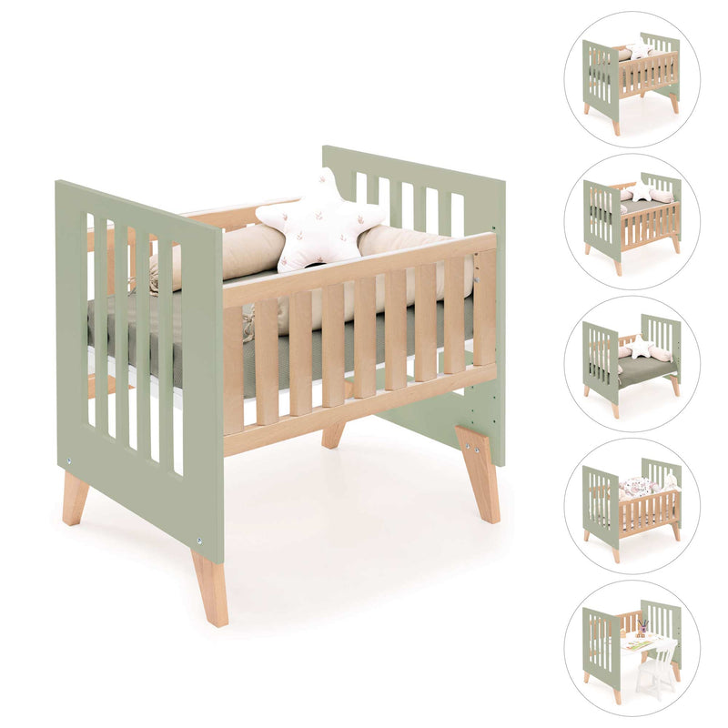 Culla co-sleeping 60x80 cm (5in1) legno/verde-oliva · Nexor Uno Erba