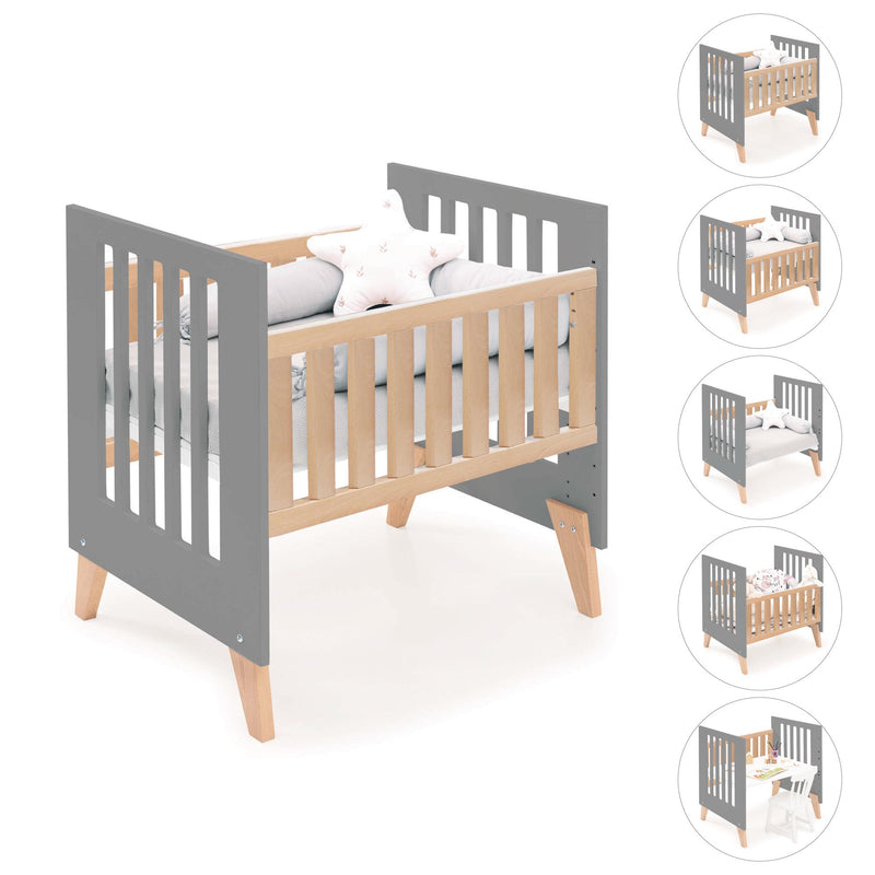 Culla co-sleeping 60x80 cm (5in1) legno/antracite · Nexor Uno Antracita