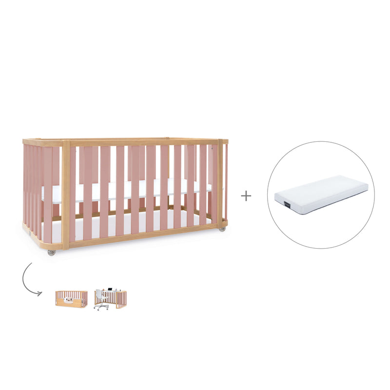 Lettino-letto 70x140 cm (3in1) legno/rosa · Crea Plus Due C350-M5059