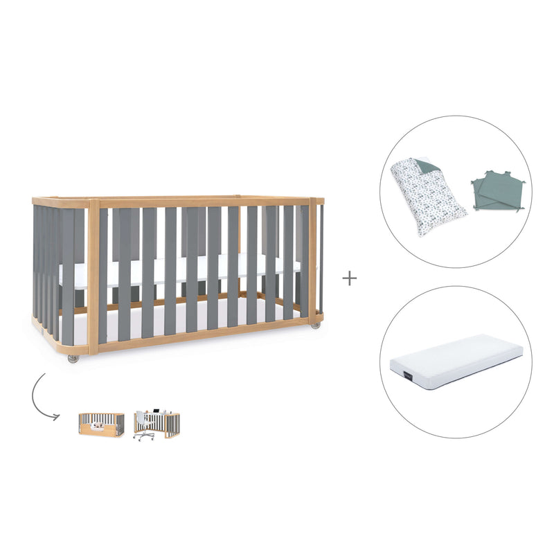 Lettino-letto 70x140 cm (3in1) legno/grigio · Crea Plus Due C350-M5058