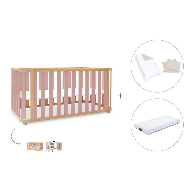 Lettino-letto 70x140 cm (3in1) legno/rosa · Crea Plus Due C350-M5059