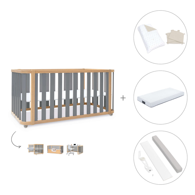 Lettino-letto 70x140 cm (3in1) legno/grigio · Crea Plus Due C350-M5058