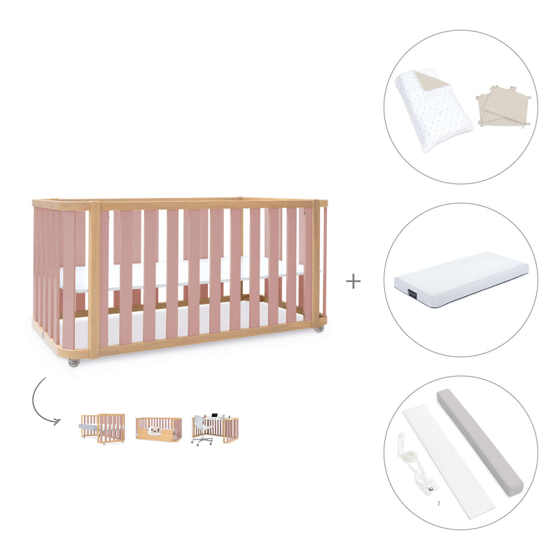 Lettino-letto 70x140 cm (3in1) legno/rosa · Crea Plus Due C350-M5059