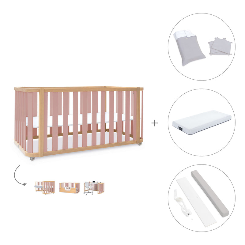 Lettino-letto 70x140 cm (3in1) legno/rosa · Crea Plus Due C350-M5059