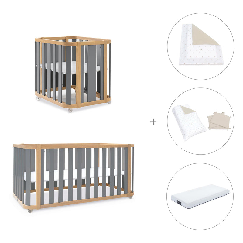 Culla, lettino e letto (4in1) legno/grigio · Crea Plus Tre C351-M5058