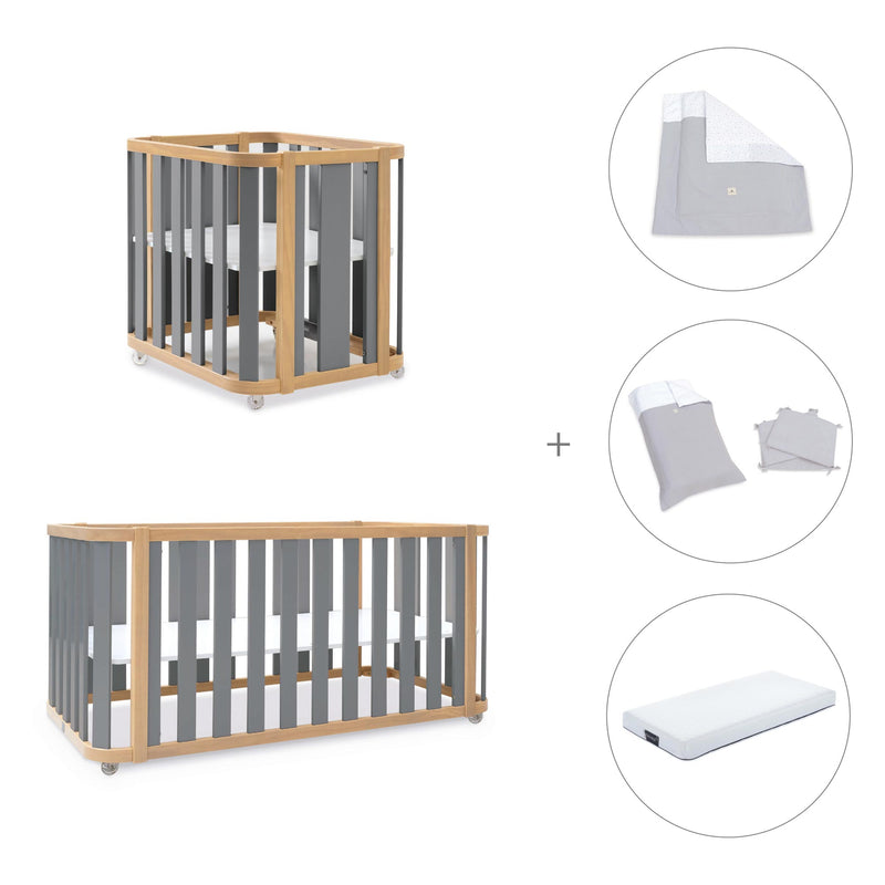 Culla, lettino e letto (4in1) legno/grigio · Crea Plus Tre C351-M5058