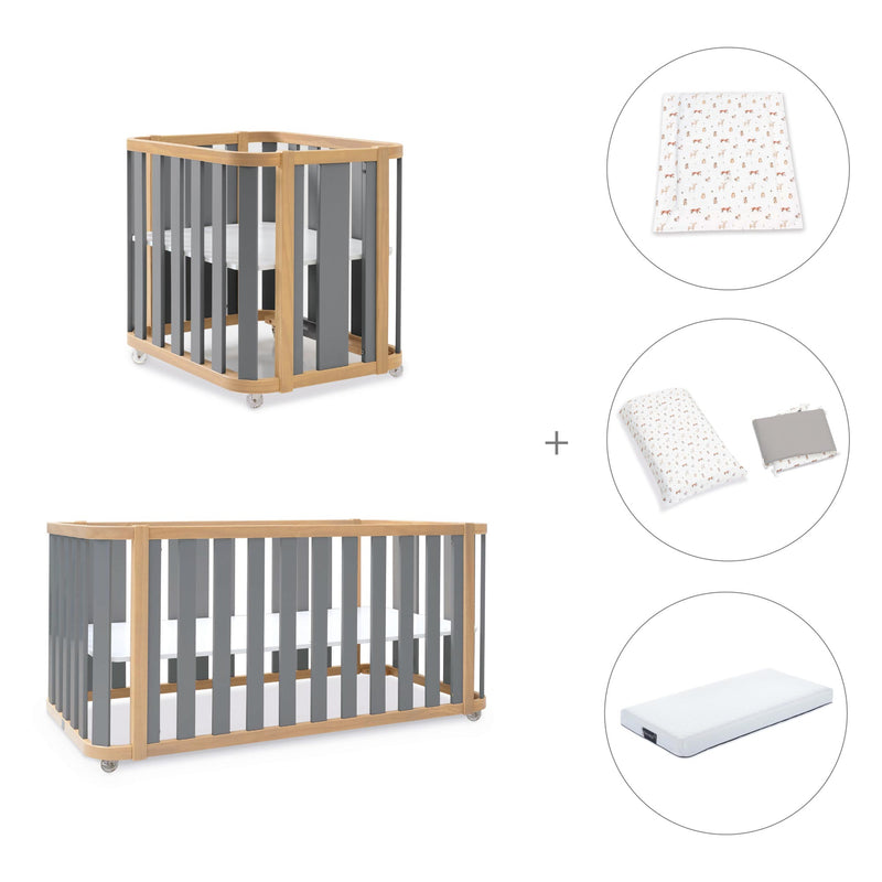 Culla, lettino e letto (4in1) legno/grigio · Crea Plus Tre C351-M5058