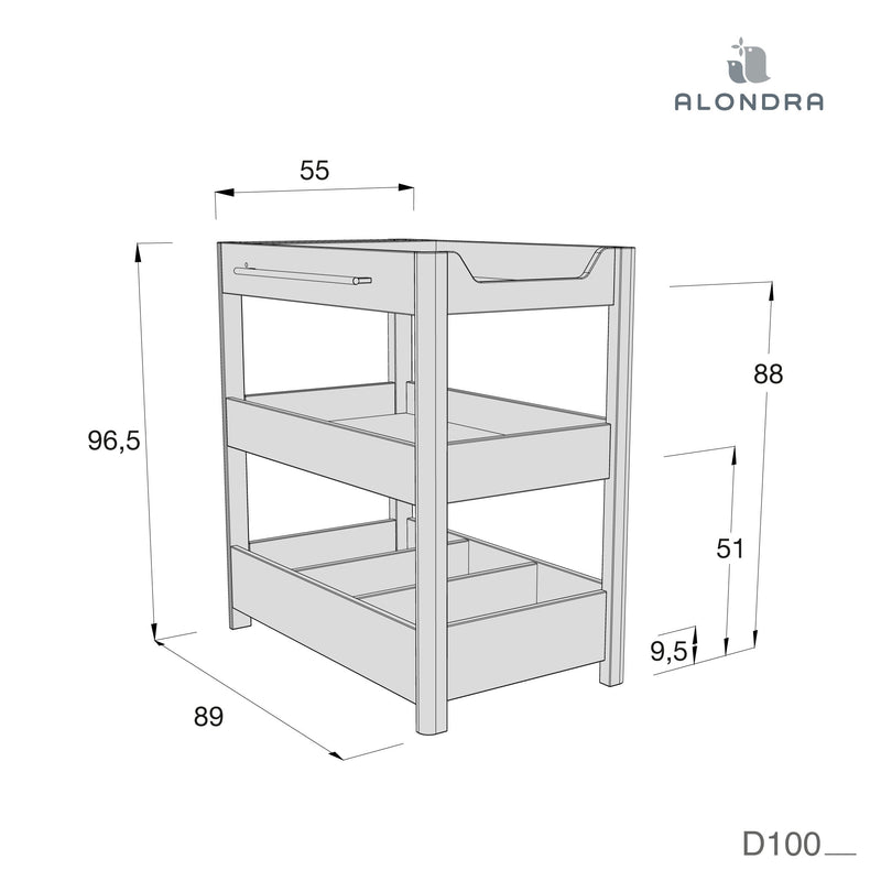 Medidas mueble cambiador de bebé Dadá de Alondra