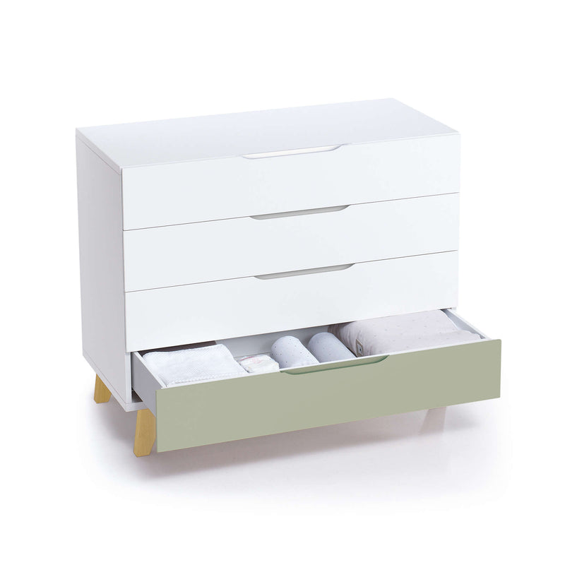 Cassettiera neonati (4 cassetti) bianco con gambe di legno · Lifestyle D247R