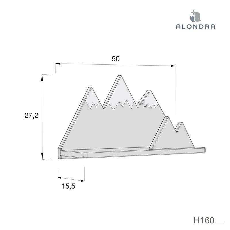 Medidas de estante con forma de montañas